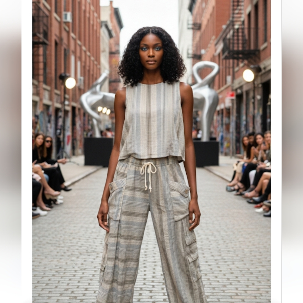 Oli & Hali Beige Striped Wide Leg Pants